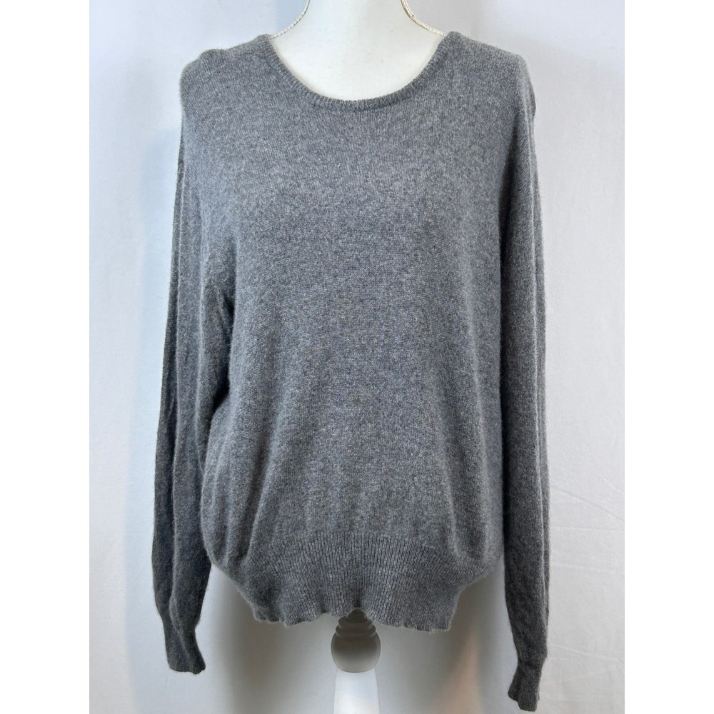 Glen over Grey Cashmere Crewneck Sweater Relaxed Fit Pullover Heather Grey Top‎